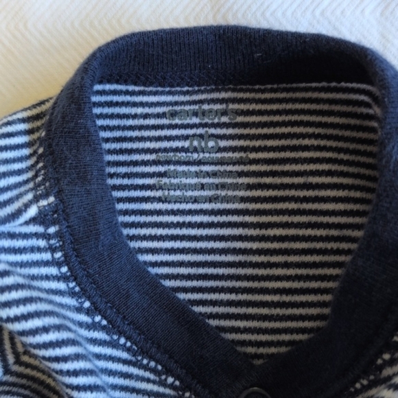 carter's newborn baby striped cotton rocket snap footie sleeper pajamas w mitts - Picture 6 of 7